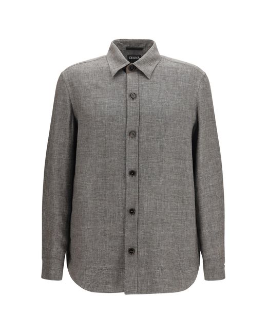 Zegna Gray Cashmere, Linen, And Silk Overshirt for men