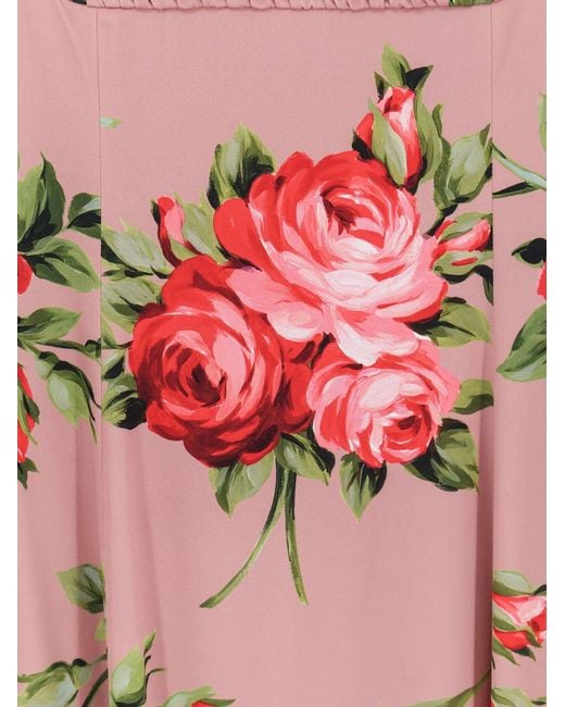 Dolce & Gabbana White Dolce & Gabbana Long Silk Dress With Bouquet Rose Print