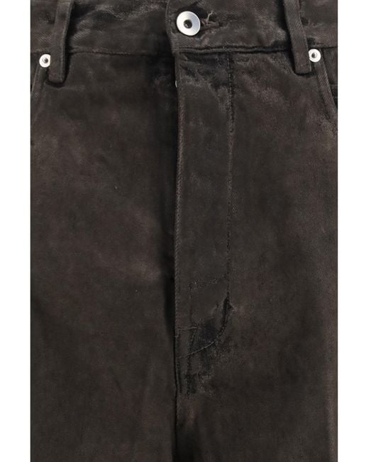 Rick Owens Gray Flared Frayed Hem Cotton Jeans for men