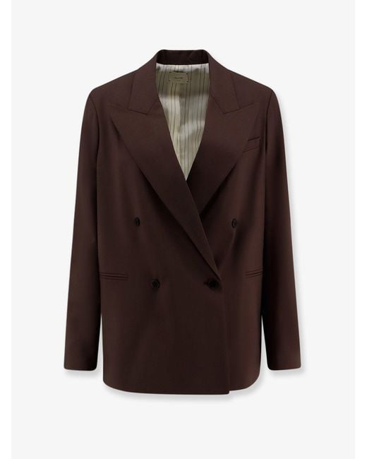 Alysi Brown Double-Breasted Stretch Virgin Wool Blazer