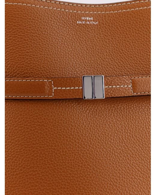 Totême  Brown Textured Leather Bucket Bag With Frontal Strap