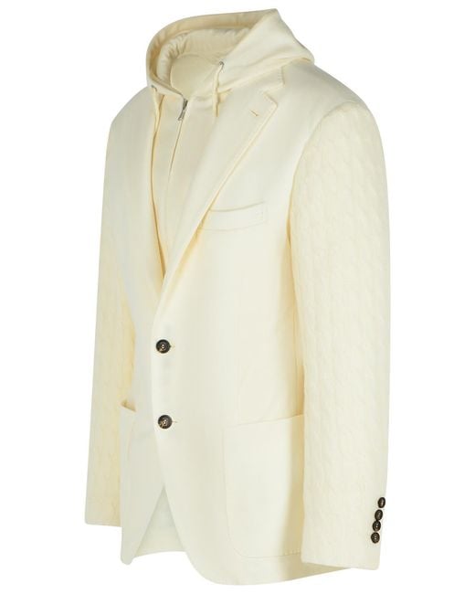 Eleventy Natural Ivory Wool And Cashmere Blazer for men