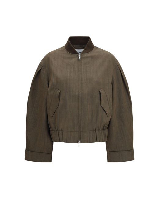 Ganni Brown Lightweight Wool Bomber Jacket Canteen