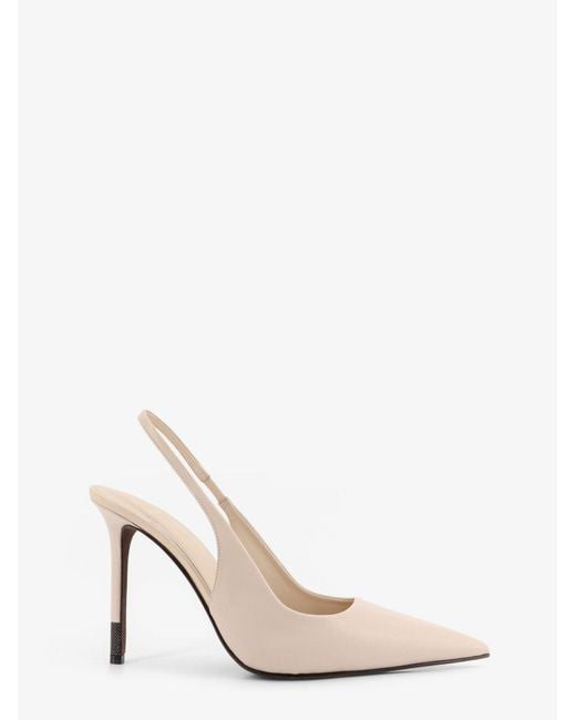 Brunello Cucinelli White Leather Pumps With Monili Detail On The Heel