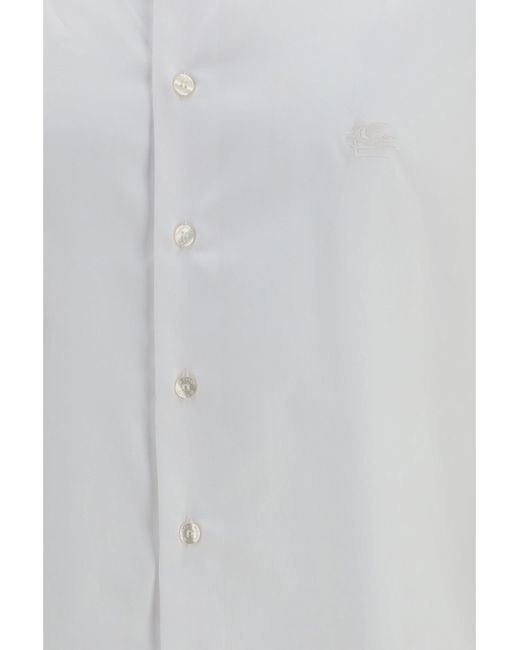 Etro White Roma Cotton Shirt With Pegaso Logo for men