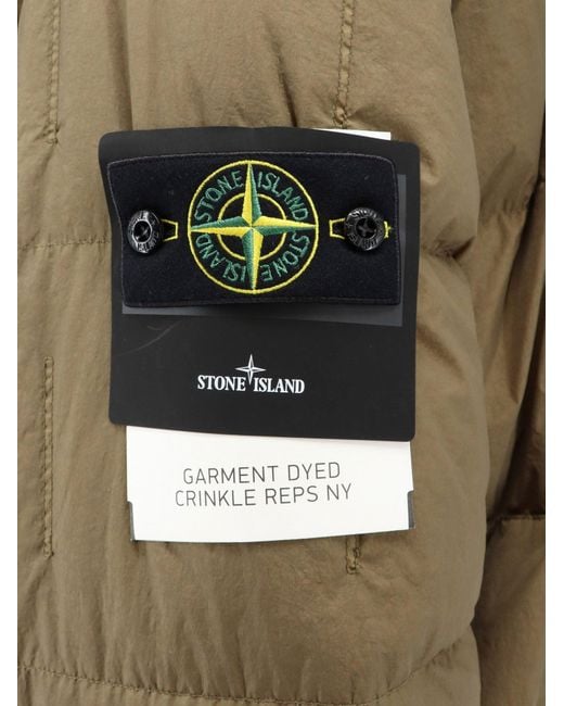 Stone Island Green Garment Dyed Crinkle Reps Ny Recycled Nylon Down Jacket With Side Logo Patch for men