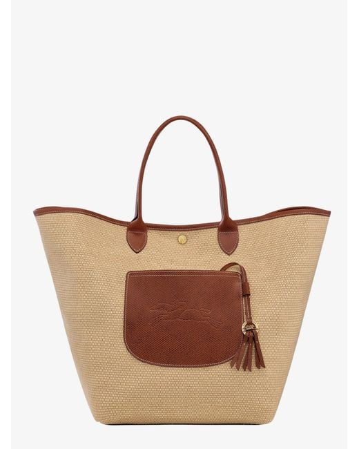 Longchamp Brown Le Panier Pliage L Raffia And Leather Shoulder Bag
