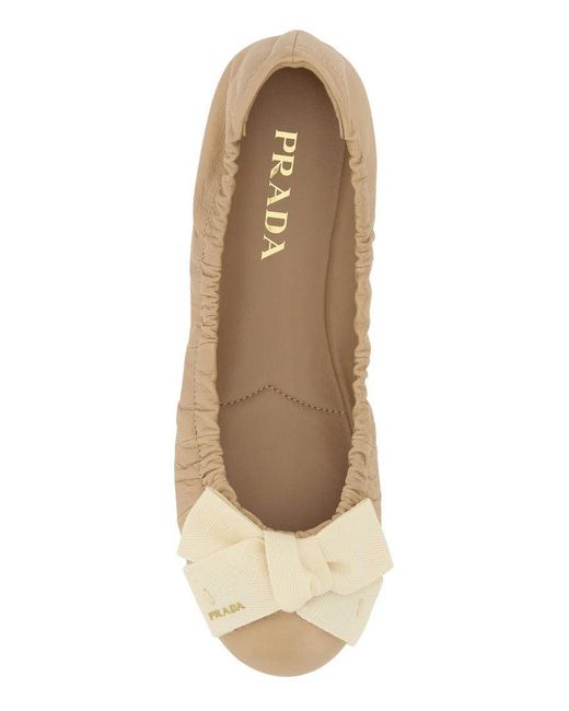 Prada Natural Leather Ballets Flat With Bow
