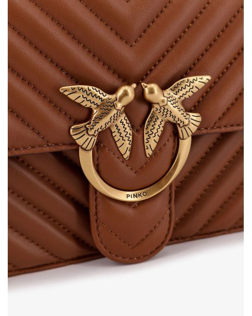 Pinko Brown Quilted Leather Crossbody Bag