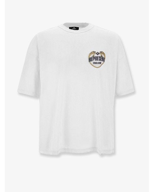 Represent White Cotton T-Shirt With Distressed Effect for men