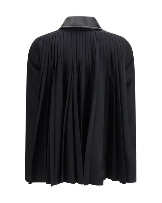 Max Mara Black Shirt Cotton Gabardine Pleated Back