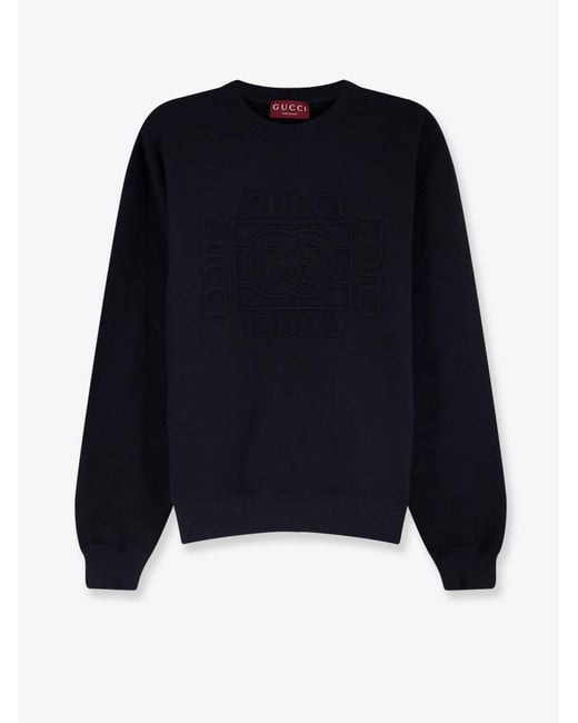 Gucci Blue Cotton Sweatshirt With Frontal Embossed Logo for men