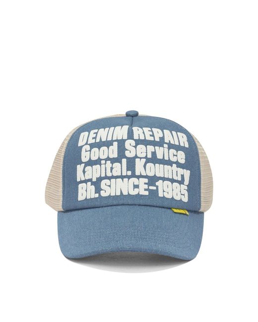 Kapital Blue Denim Repair Service Trucker Hat for men