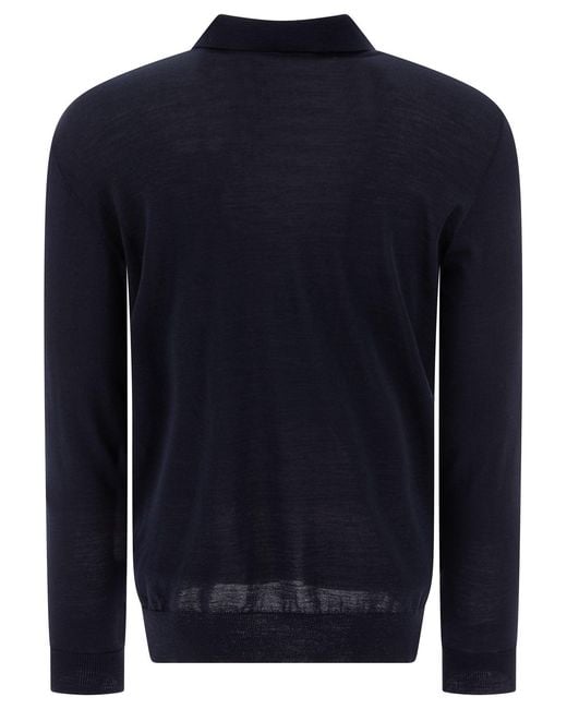 Golden Goose Deluxe Brand Blue Wool Long-Sleeved Polo Shirt for men