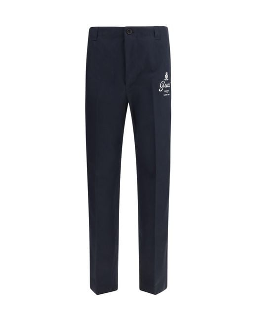 Gucci Blue Compact Cotton Twill Pants for men
