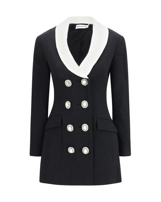 Self-Portrait Black Long Double-Breasted Blazer