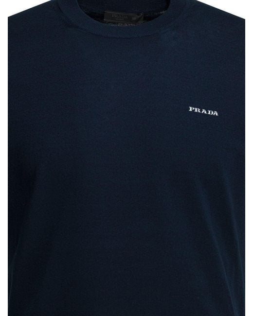 Prada Blue Crew-Neck Sweater for men