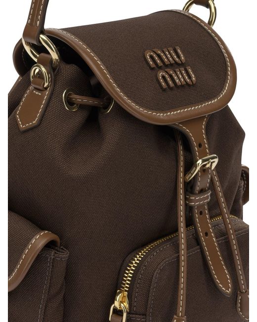 Miu Miu Brown Canvas And Leather Backpack