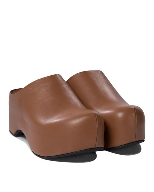 Marni Brown Leather Slides Chunky
