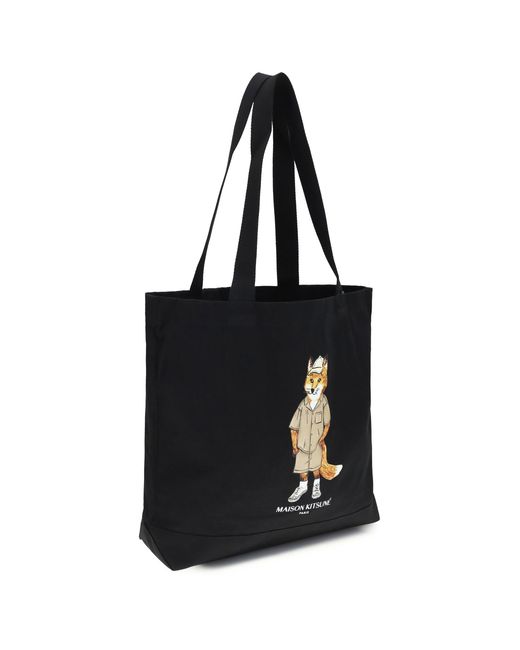 Maison Kitsuné Black Tote Bag Fox Print Canvas for men
