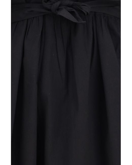 Ganni Black Midi Dress With Bows And Puff Shoulders