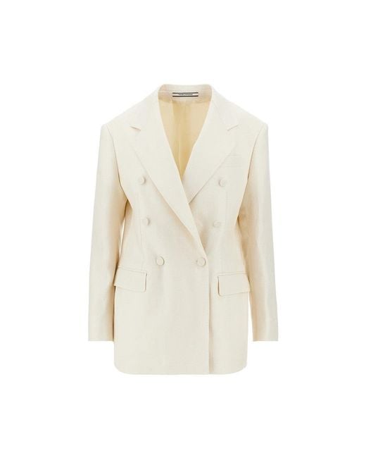Tagliatore White Double-Breasted Linen Twill Jacket