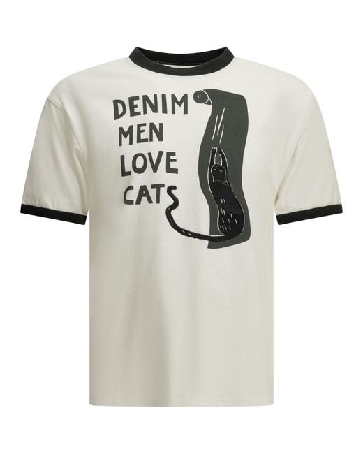 Kapital White Ring Denim Love Cats T-Shirt for men