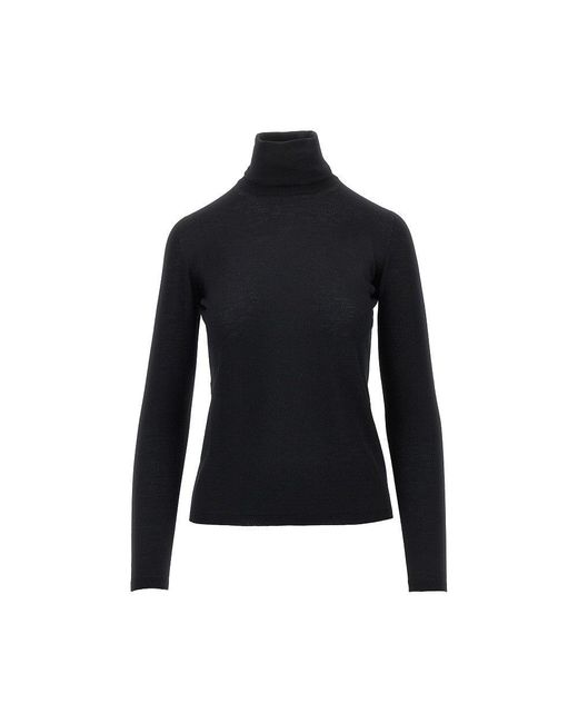 Max Mara Black Virgin Wool Knitting Turtleneck