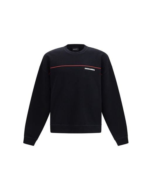 DSquared² Blue Cotton Crew Neck Sweatshirt With Logo Print for men