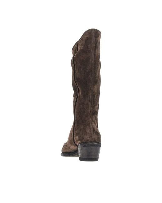 Khaite Brown 'Clive' Suede Leather Western Boots