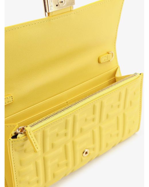 Fendi Yellow Continental With Chain Baguette Crossbody Bag With Embossed Ff