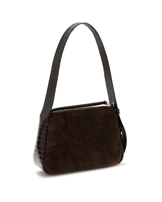 Tory Burch Black Small Romy Suede Shoulder Bag Dark Cocoa