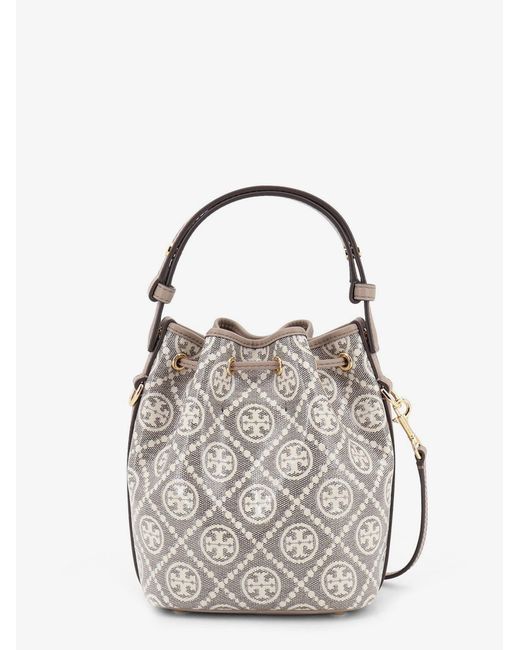 Tory Burch Gray Bucket Bag T Monogram Coated Canvas