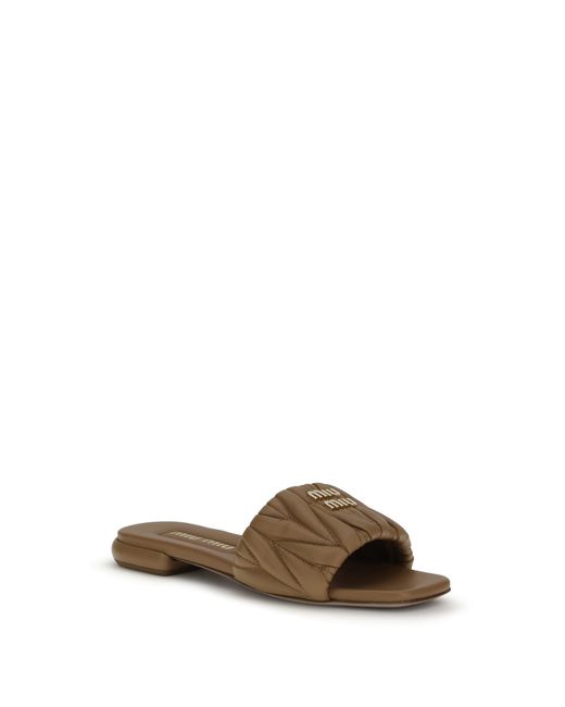 Miu Miu Brown Matelassé Nappa Leather Sandals Caramel