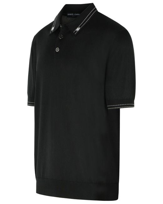 Dolce & Gabbana Black Silk Polo Shirt for men