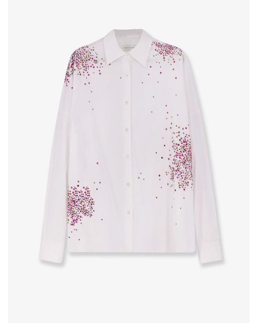 Dries Van Noten Pink Casia Cotton Shirt With Multicolored Sequin Detail