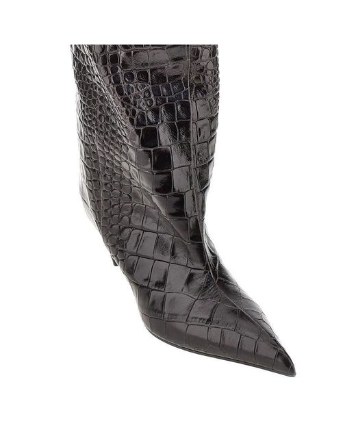 The Attico Black Croco-Embossed Leather 'Lea' Boots