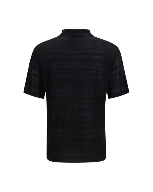 Laneus Black Polo Shirt Jacquard for men