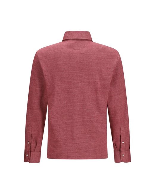 Brunello Cucinelli Red Long-Sleeve Polo for men
