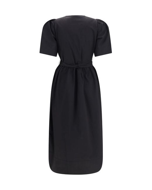 Ganni Black Midi Dress With Bows And Puff Shoulders