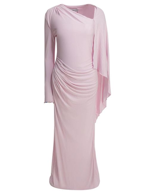 Self-Portrait Pink Long Draped Jersey Dress