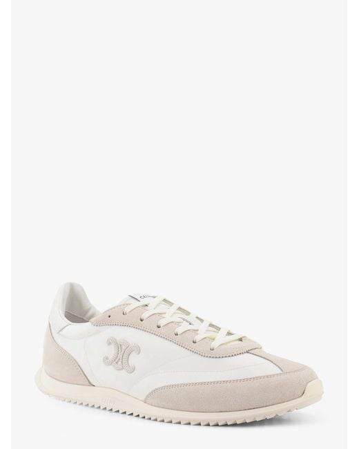 Céline White Nylon Racer Sneakers With Triomphe Logo On The Side for men