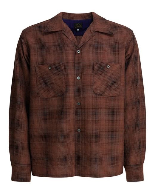 Needles Brown Checked Wool "One-Up" Shirt for men
