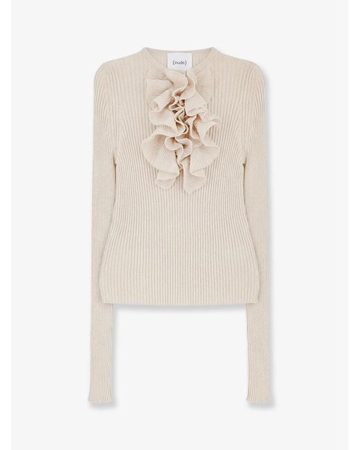 Nude White Sweater Ribbed Cotton-Blend