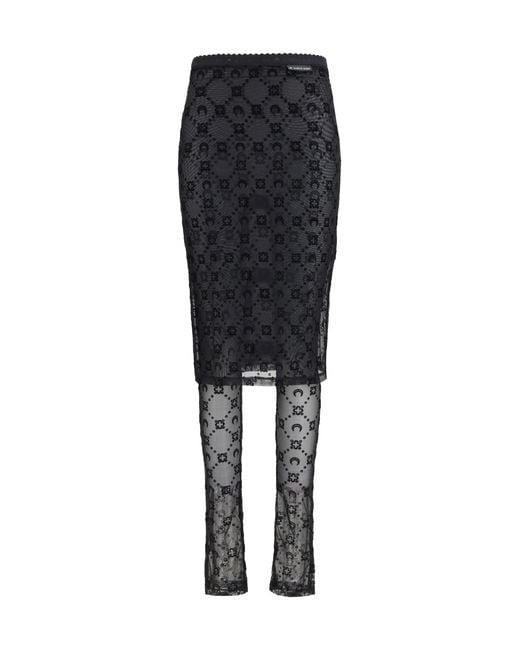 MARINE SERRE Black Moonogram Mesh Flock Pant-Skirt