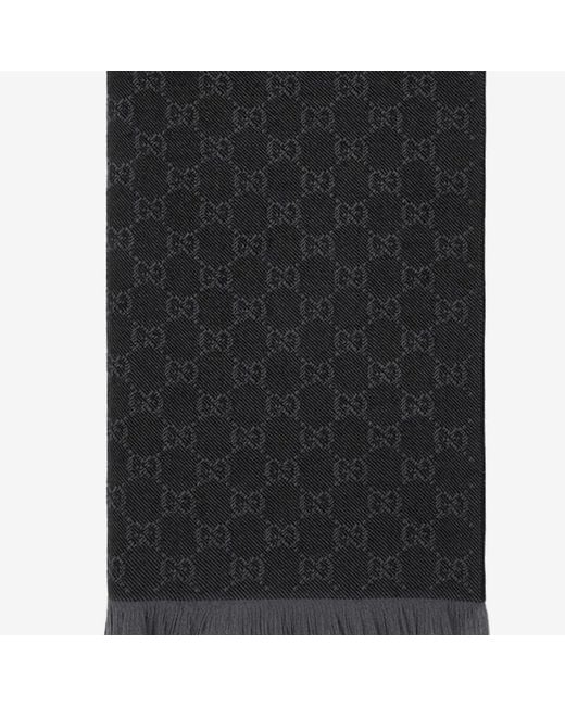 Gucci Black Wool Scarf Gg