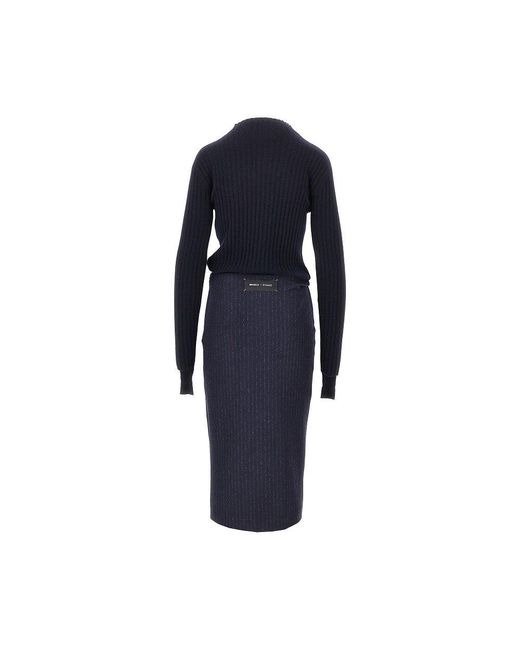 Pinko Blue Knitted Midi Dress