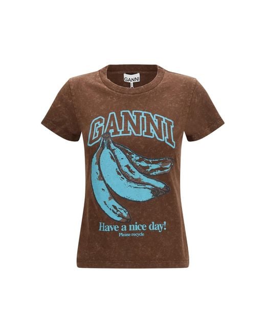 Ganni Brown Banana Cotton T-Shirt