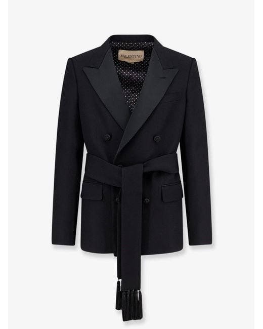 Valentino Blue Virgin Wool Blazer With Belt for men