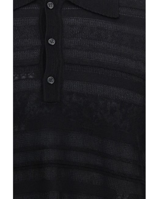 Laneus Black Polo Shirt Jacquard for men